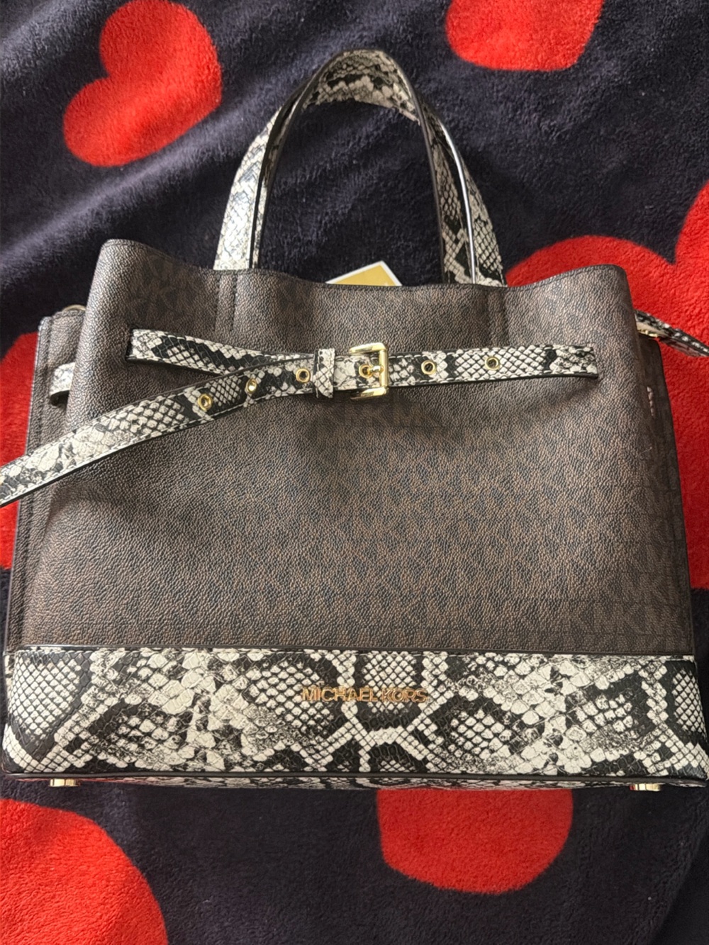 Michael Kors Brown Tote with Snakeskin Trim